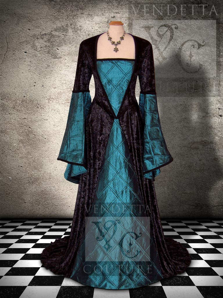 Medieval Style Gown Black and Teal