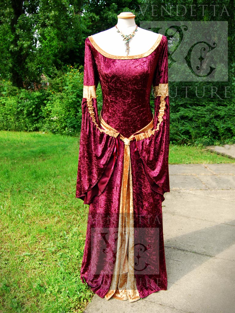 Medieval Style Dress Burgundy Gold