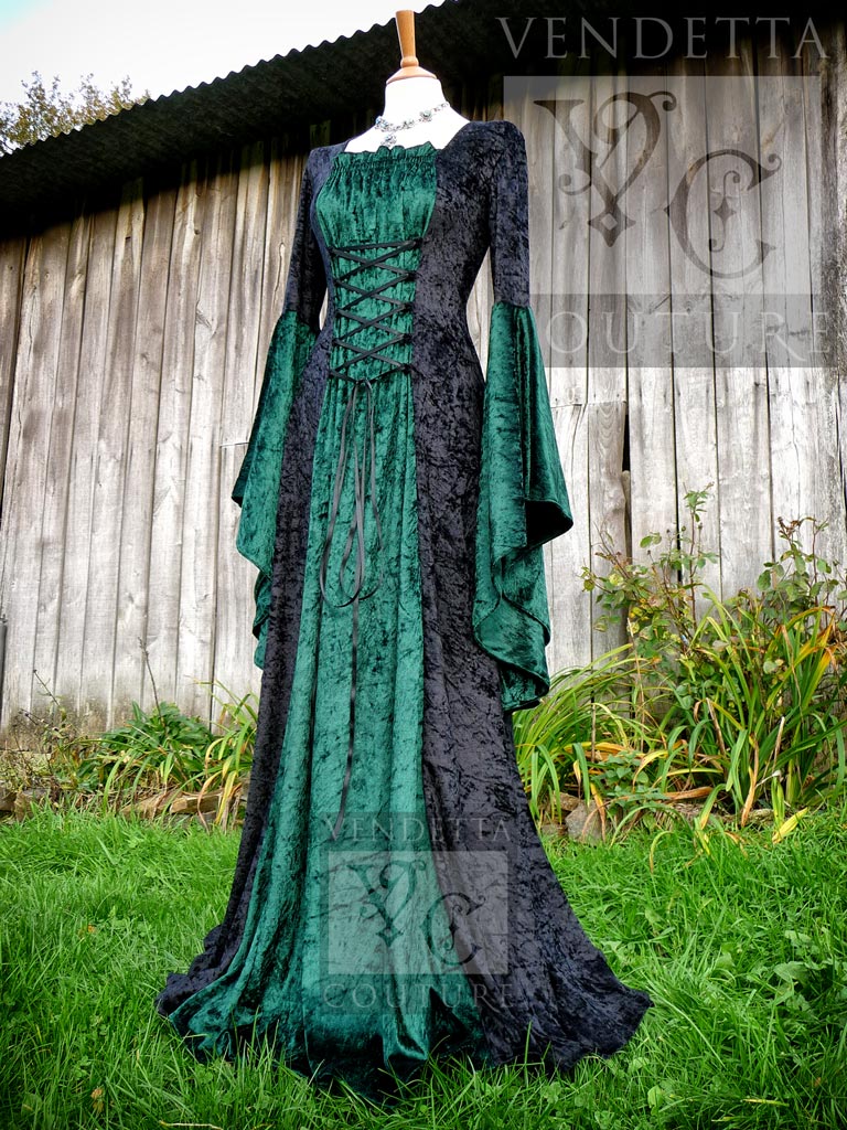 Medieval Dress Black Dark Green