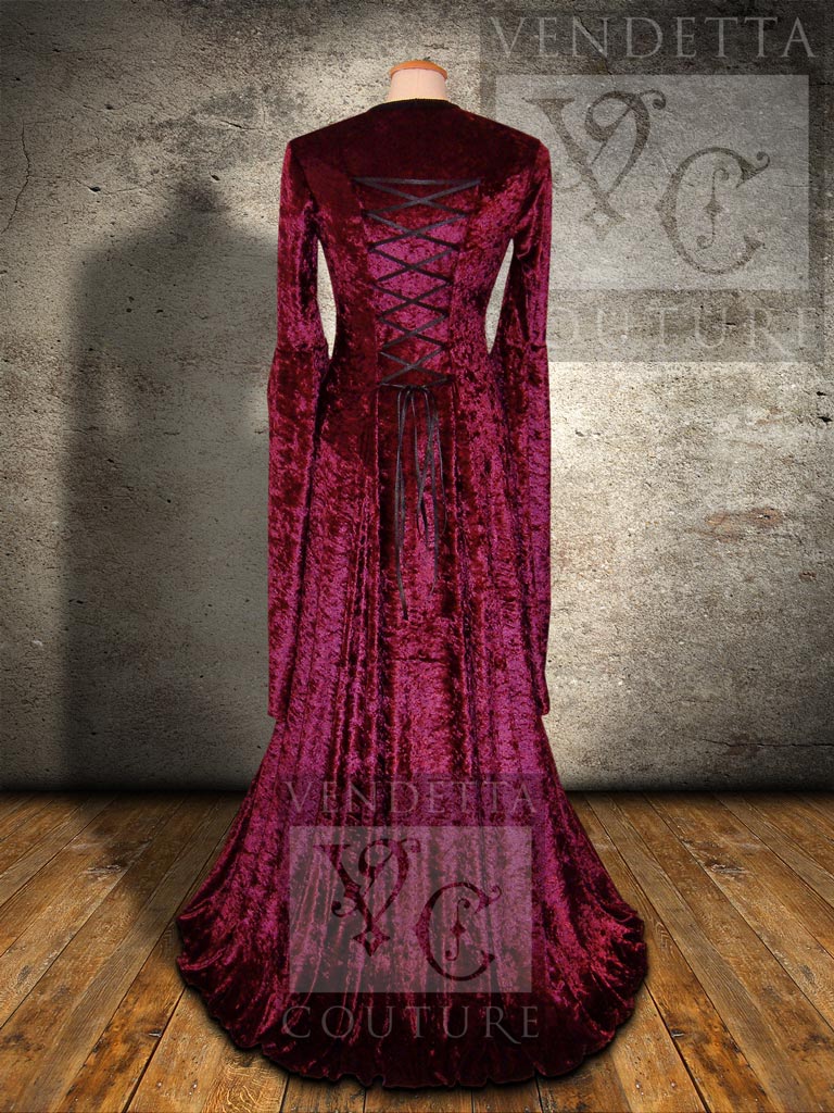 Medieval Inspired Dress Burgundy Jade Green