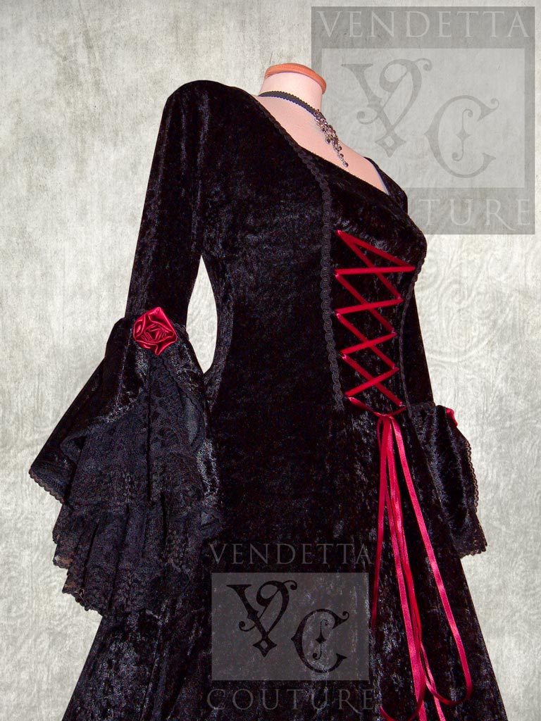 Orchid 012 Gothic Style Gown Goth Black Red Roses