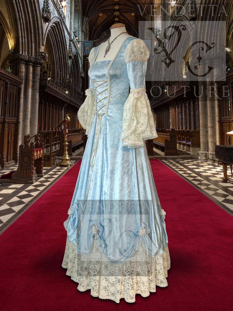 Medieval Style Wedding Dress Blue Ivory