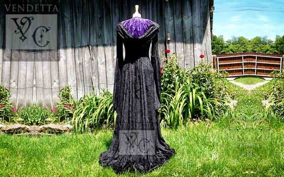 2-in-1 Black and Purple Wedding Dress with Removable Train